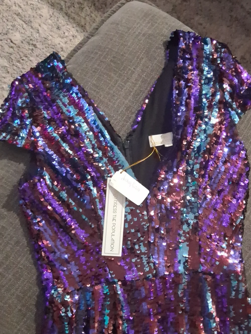 NWT Dress The Population Size Medium Iridescent Purple Teal Sequin Midi Dress - Picture 4 of 13